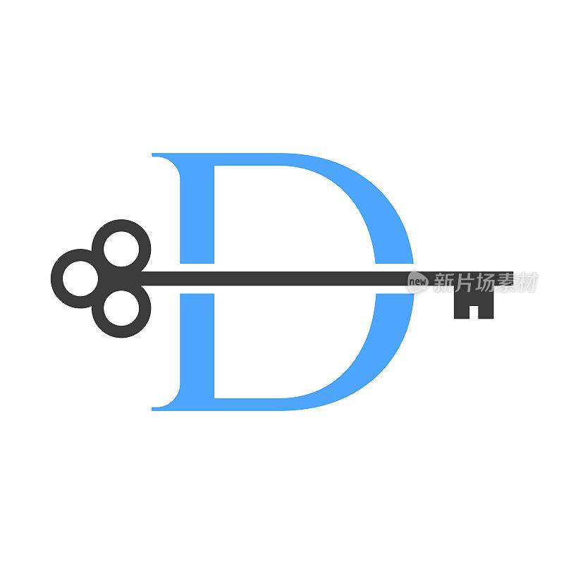 字母D房地产标志概念与Home Lock键向量模板。豪华家居标志关键标志